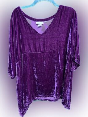 Soft Surroundings Crushed Velvet V-Neck Tunic in Deep Purple